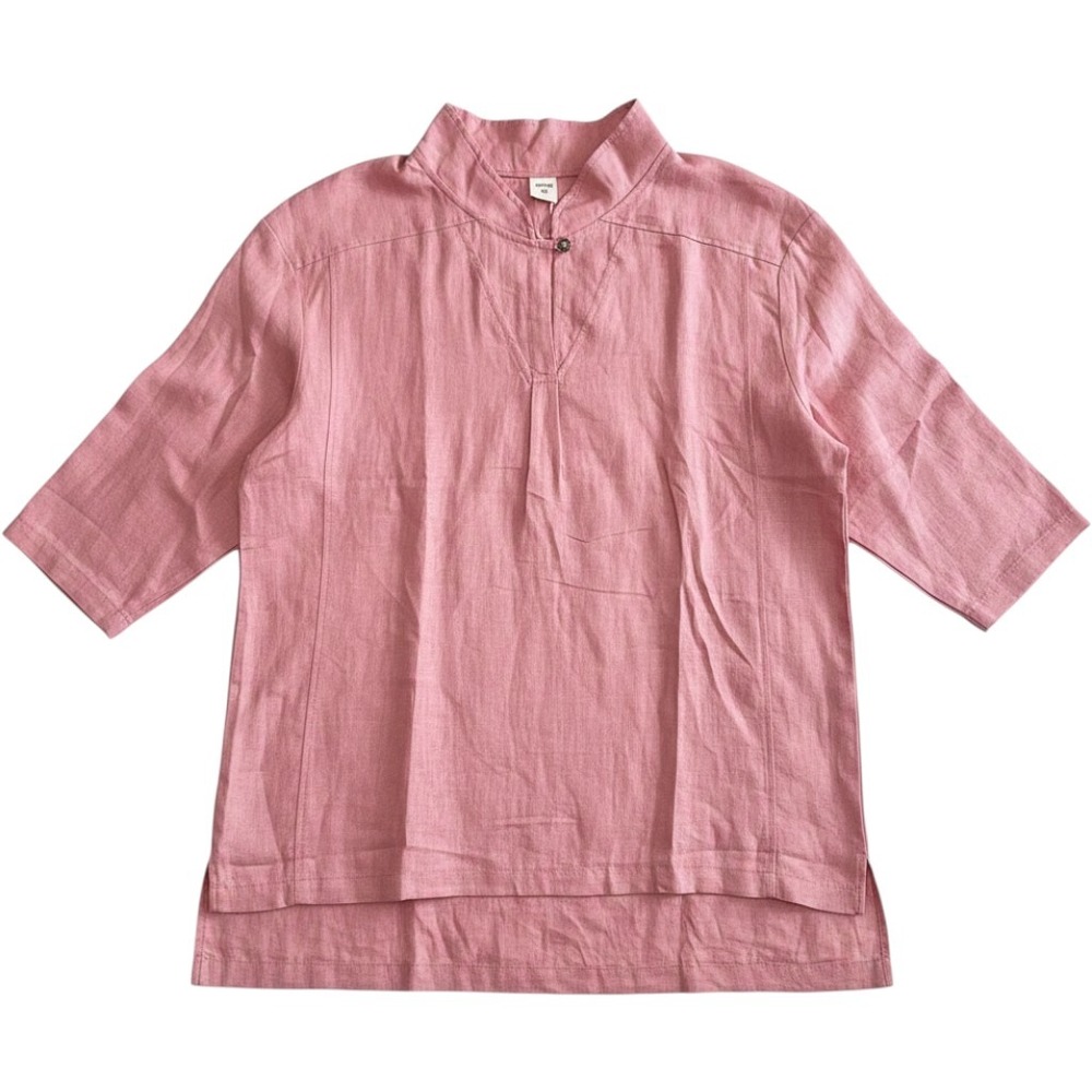 Lintico Tunic Top Women XL Pink 100% Linen Funnel Neck 3/4 Sleeve Lagenlook NWT